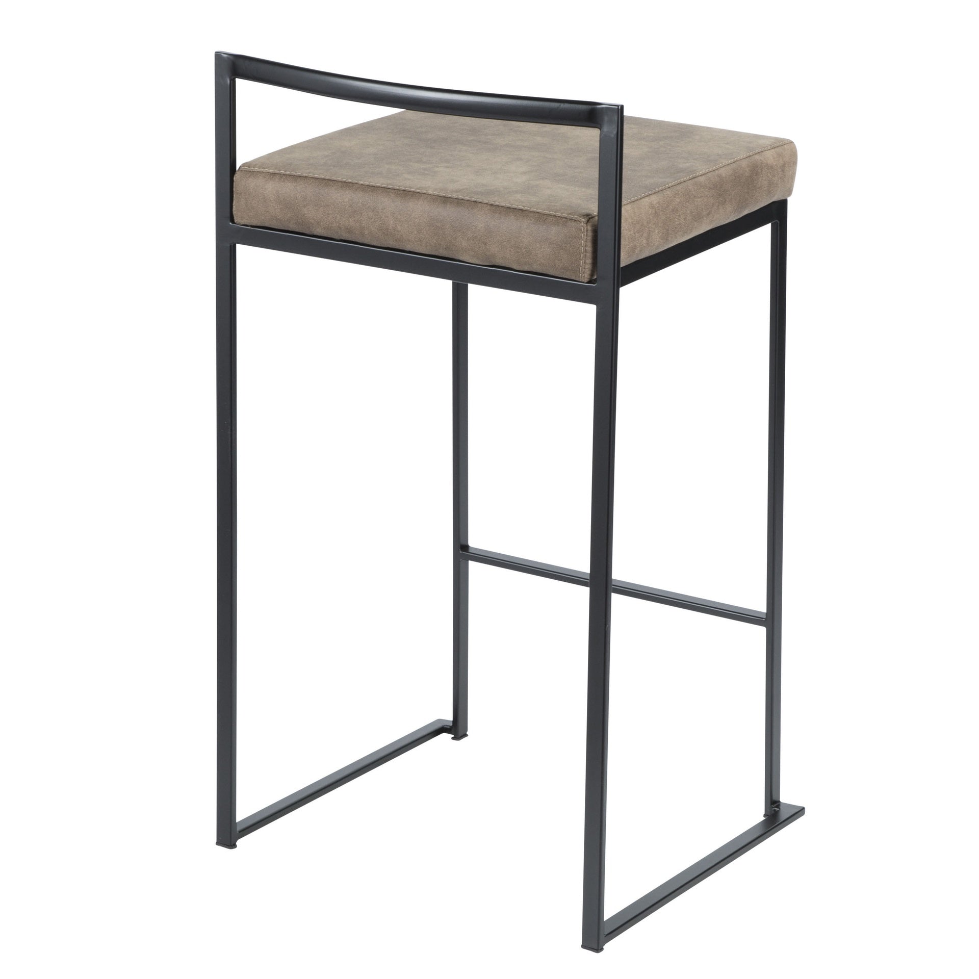 Fuji 26" Contemporary Stackable Counter Stool in Black Metal with Brown Cowboy Fabric Cushion by LumiSource - Set of 3