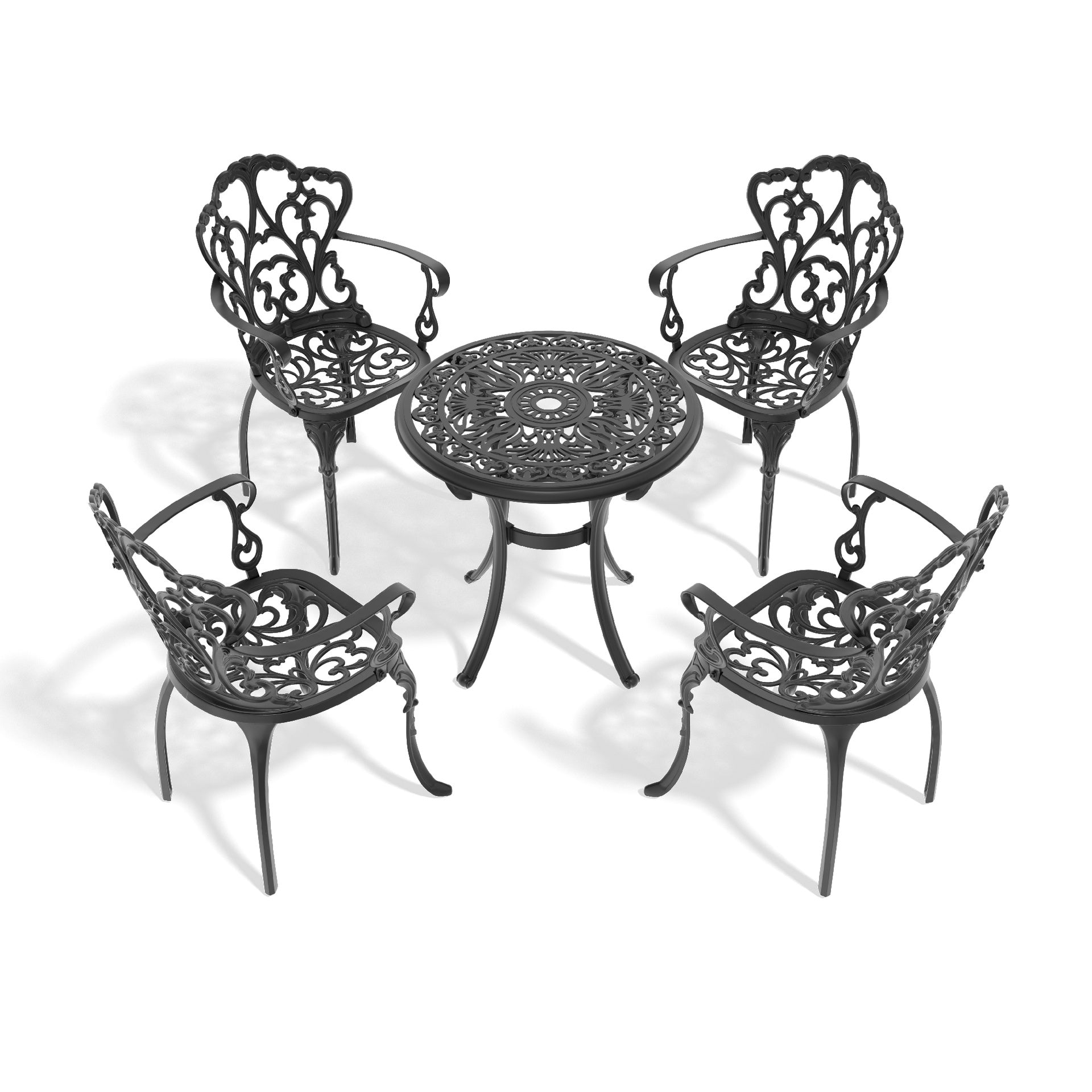 5-Piece Set Of Cast Aluminum Patio Furniture With Black Frame and Off-white Seat Cushions(same sku: W1710S00418)