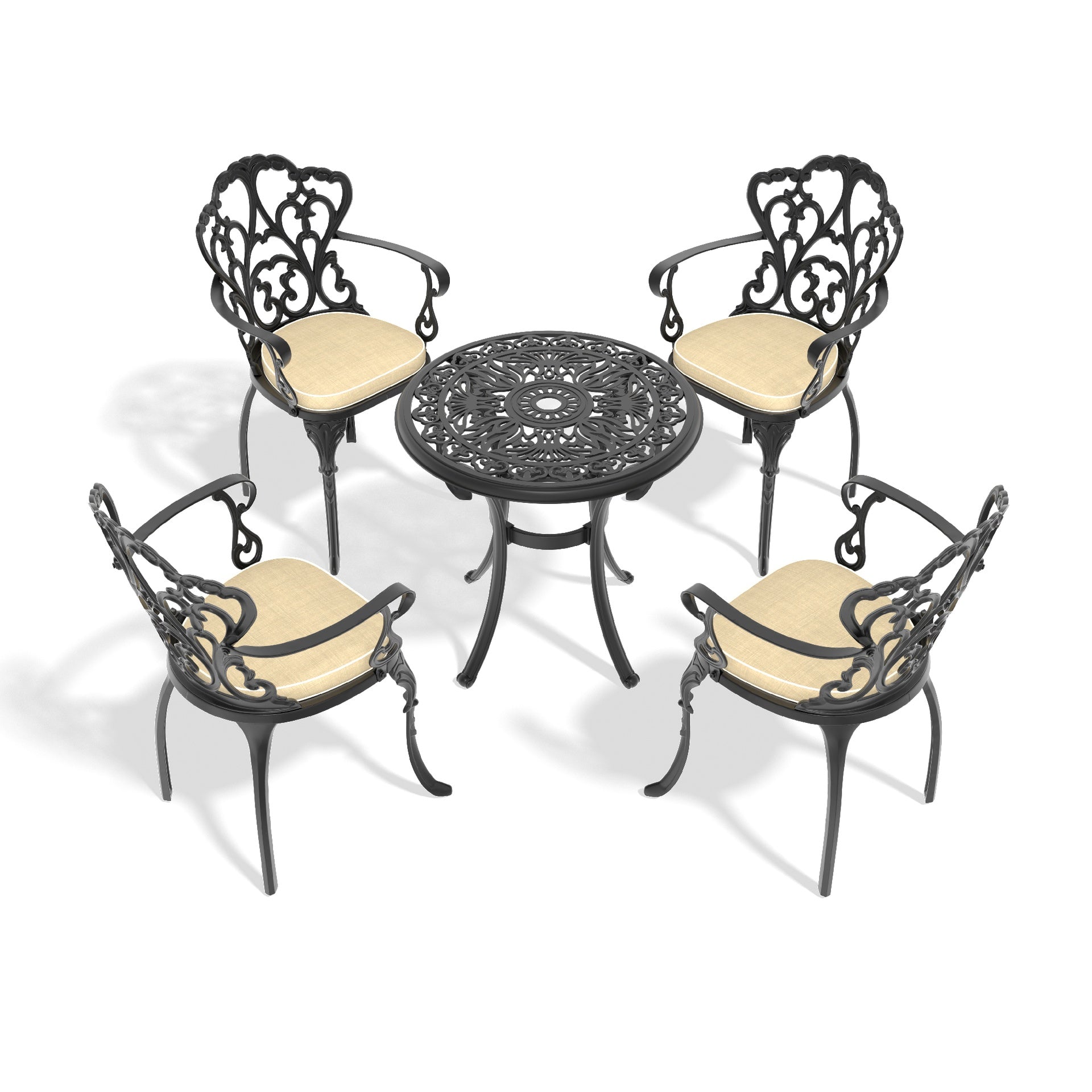 5-Piece Set Of Cast Aluminum Patio Furniture With Black Frame and Off-white Seat Cushions(same sku: W1710S00418)