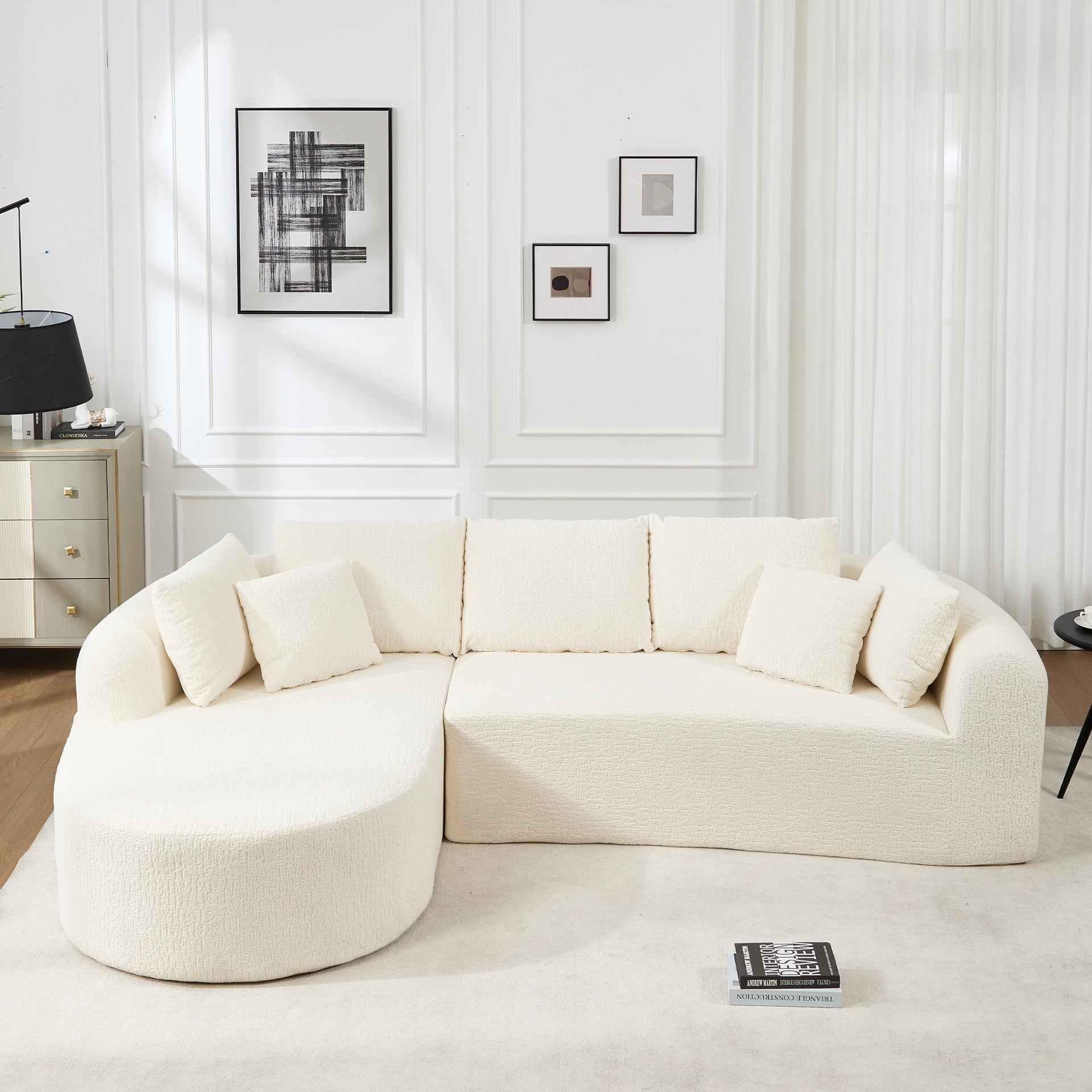 109 Inch Cloud Sectional Couch, Boneless Sofa for Living Room, Corduroy Modular Couch with L Shape Chaise, Modern Compressed Sofa in a Box, Memory Foam Filling (WHITE)