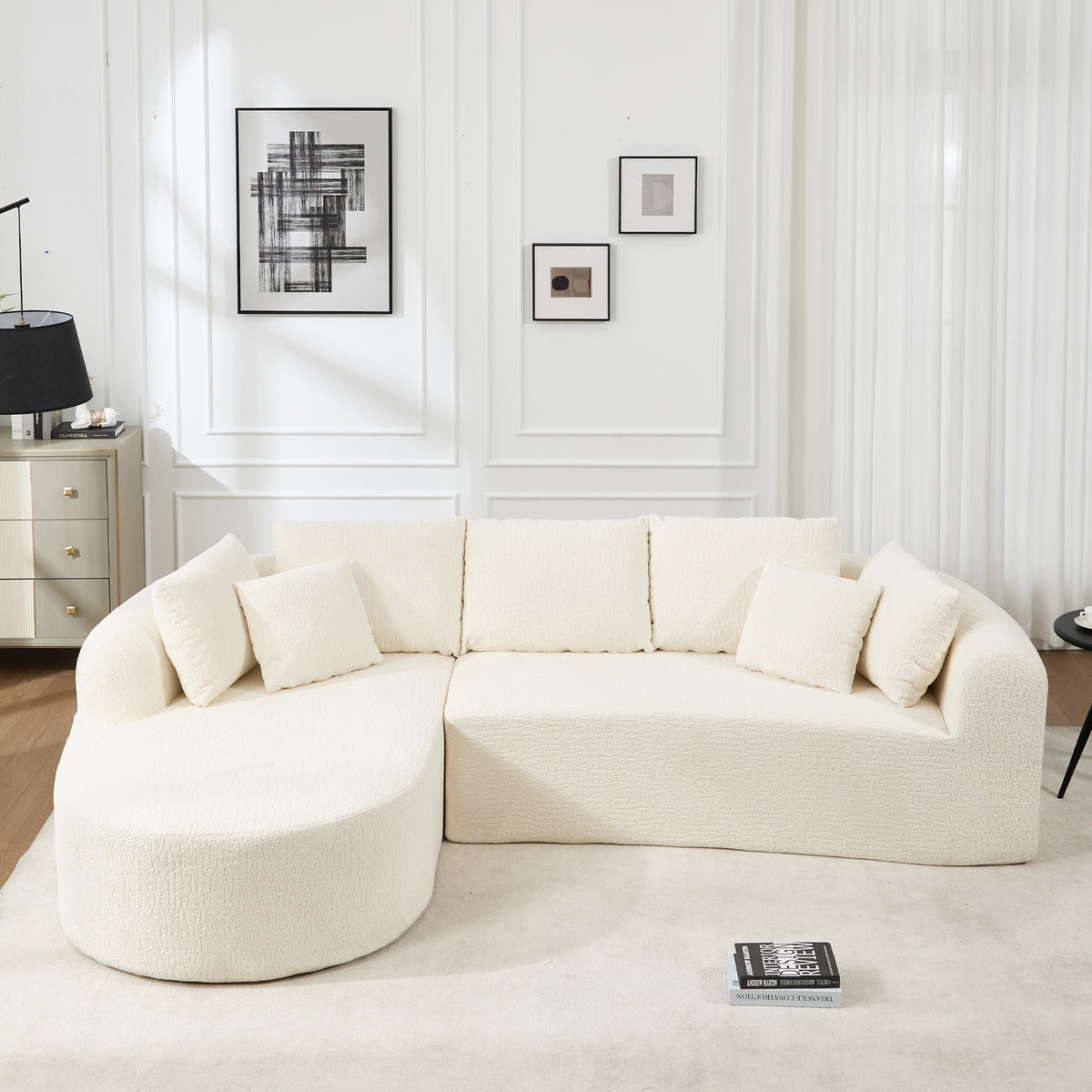 109 Inch Cloud Sectional Couch, Boneless Sofa for Living Room, Corduroy Modular Couch with L Shape Chaise, Modern Compressed Sofa in a Box, Memory Foam Filling (WHITE)