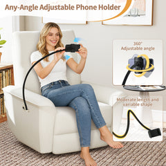 270° Power Swivel Rocker Recliner Chair w/ Phone Holder, Electric Glider Reclining Sofa with USB Ports, Power Swivel Glider, Rocking Chair Nursery Recliners for Living Room Bedroom(Beige-gray)