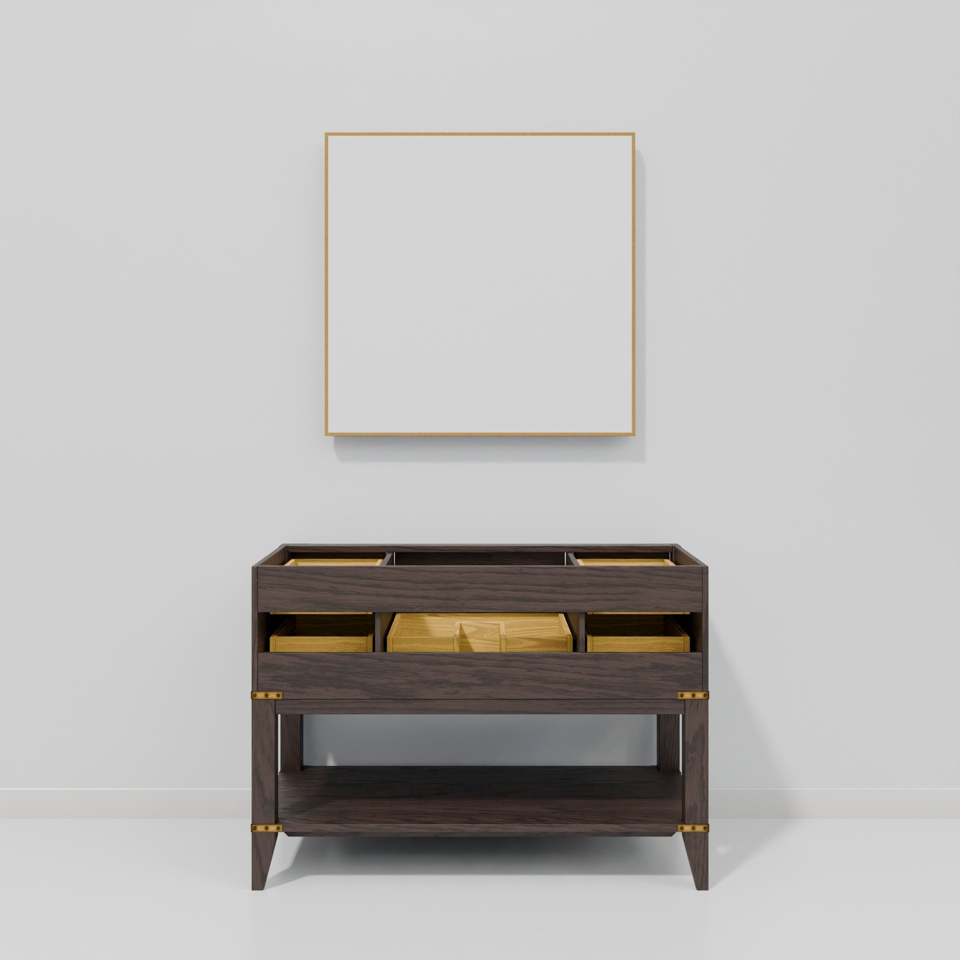 Brown Oak Single Bath Vanity 48 in. W x 22 in. D, Carrara Marble Top, and 46 in. Mirror