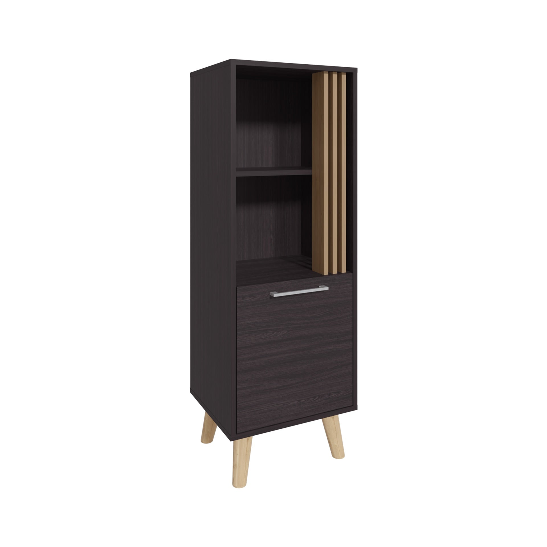 Vance 47" High One Door Cabinet with Two Open Shelves Dark Wengue - Light Oak