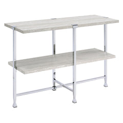 White Oak and Chrome Sofa Table with 1 Shelf