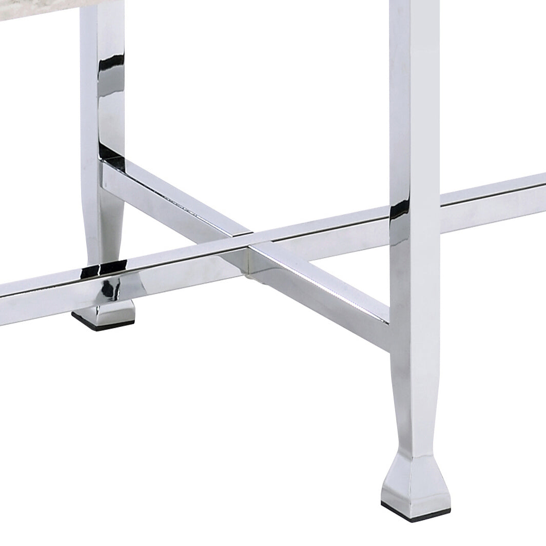 White Oak and Chrome Sofa Table with 1 Shelf
