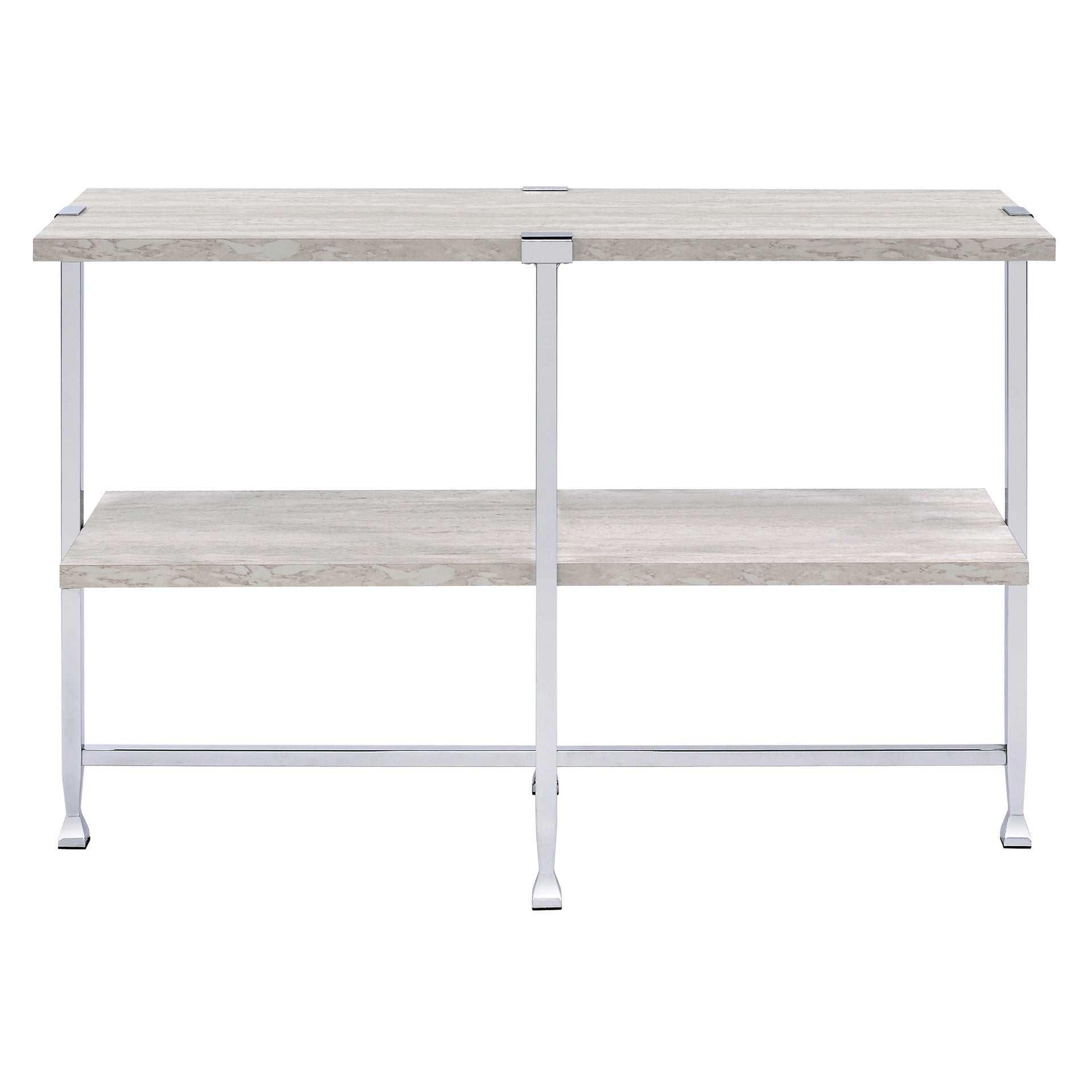 White Oak and Chrome Sofa Table with 1 Shelf