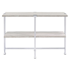 White Oak and Chrome Sofa Table with 1 Shelf