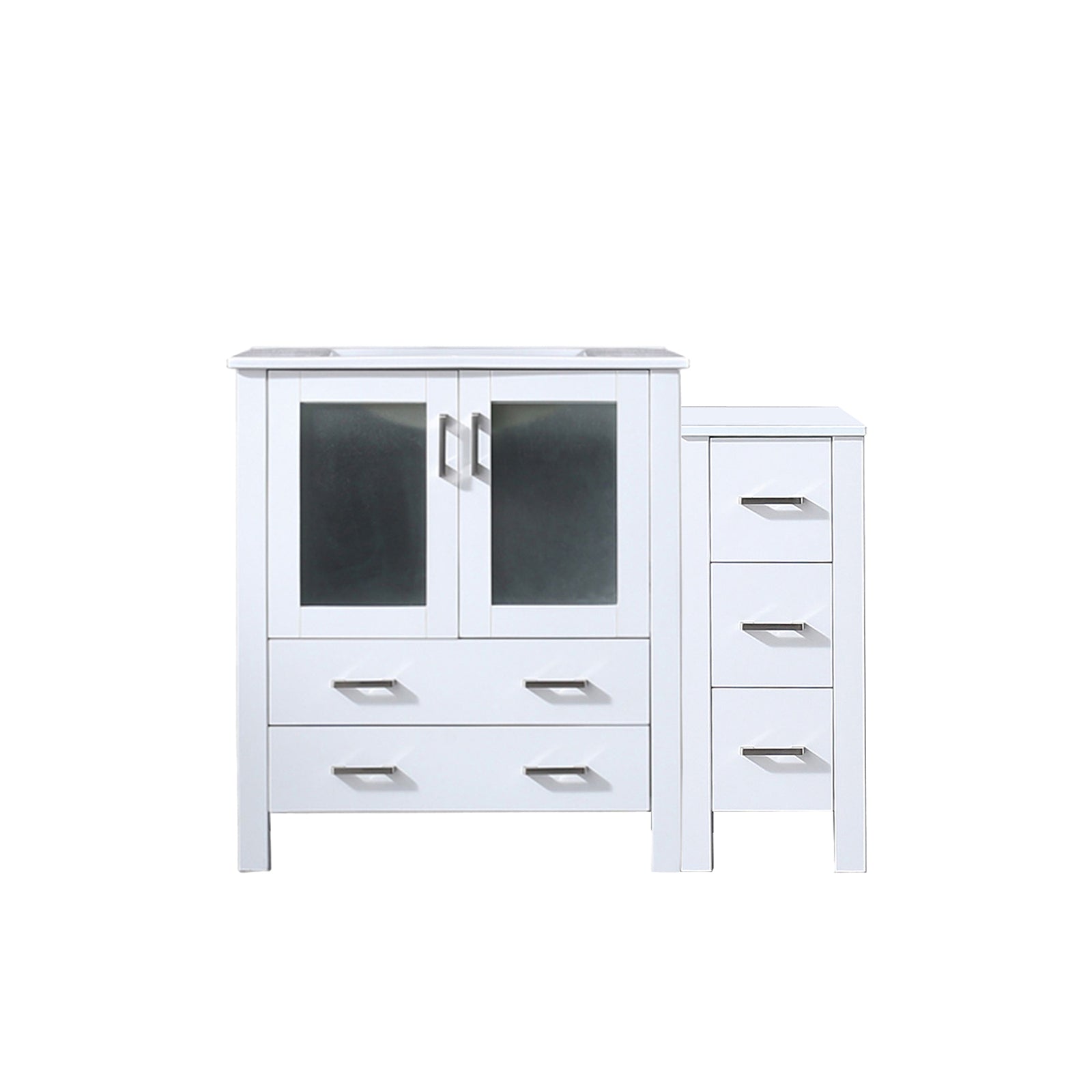 White Single Bath Vanity 42 in. W x 18.25 in. D, with Side Cabinet, and White Ceramic Top