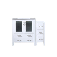 White Single Bath Vanity 42 in. W x 18.25 in. D, with Side Cabinet, and White Ceramic Top