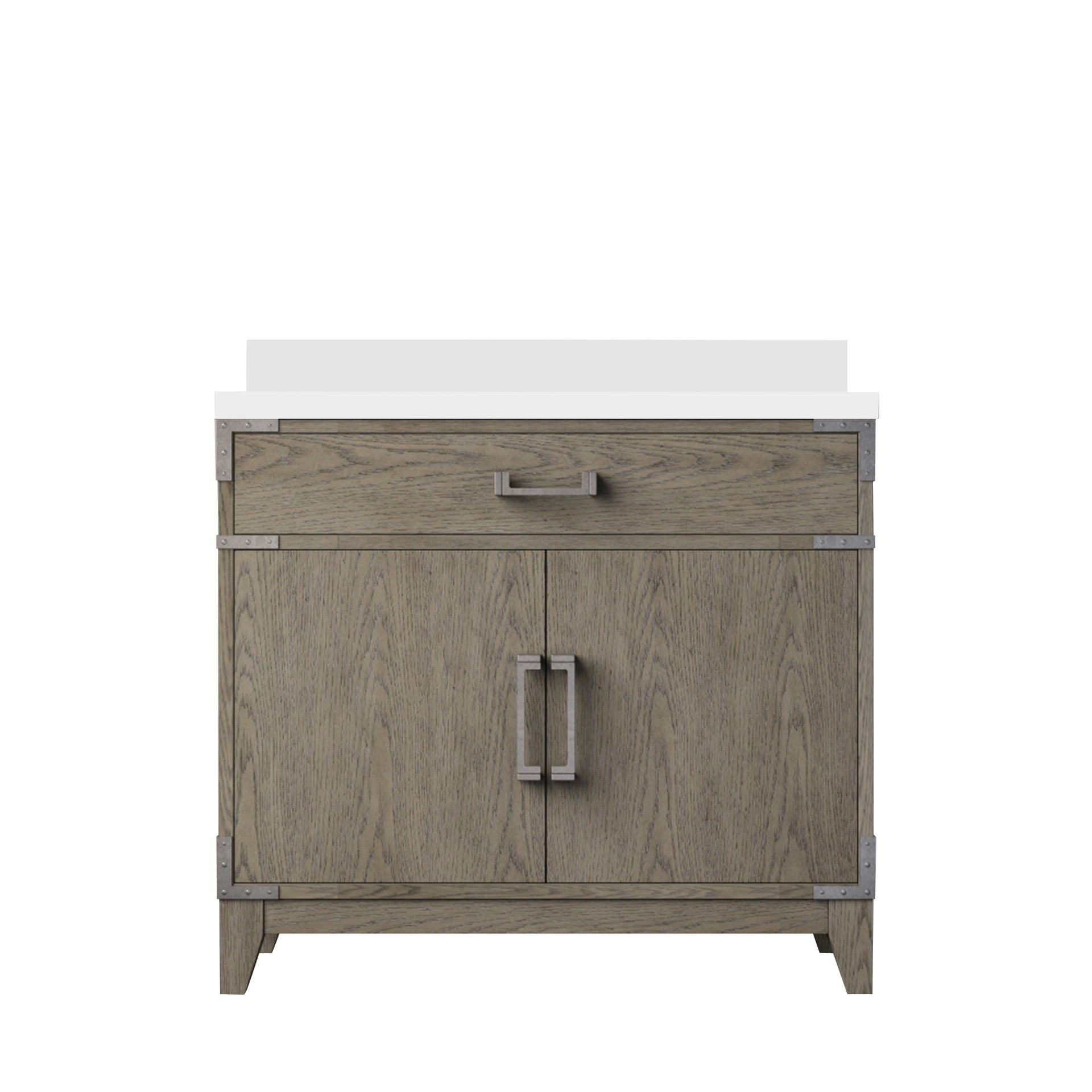Grey Oak Single Bath Vanity 36 in. W x 22 in. D, with White Quartz Top