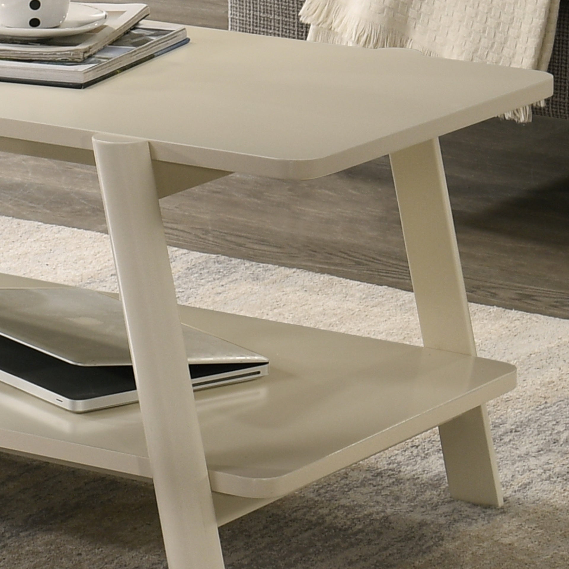 Metz 3-Piece Coffee Table Set, Coffee Table and Two End Tables, Off-White Finish