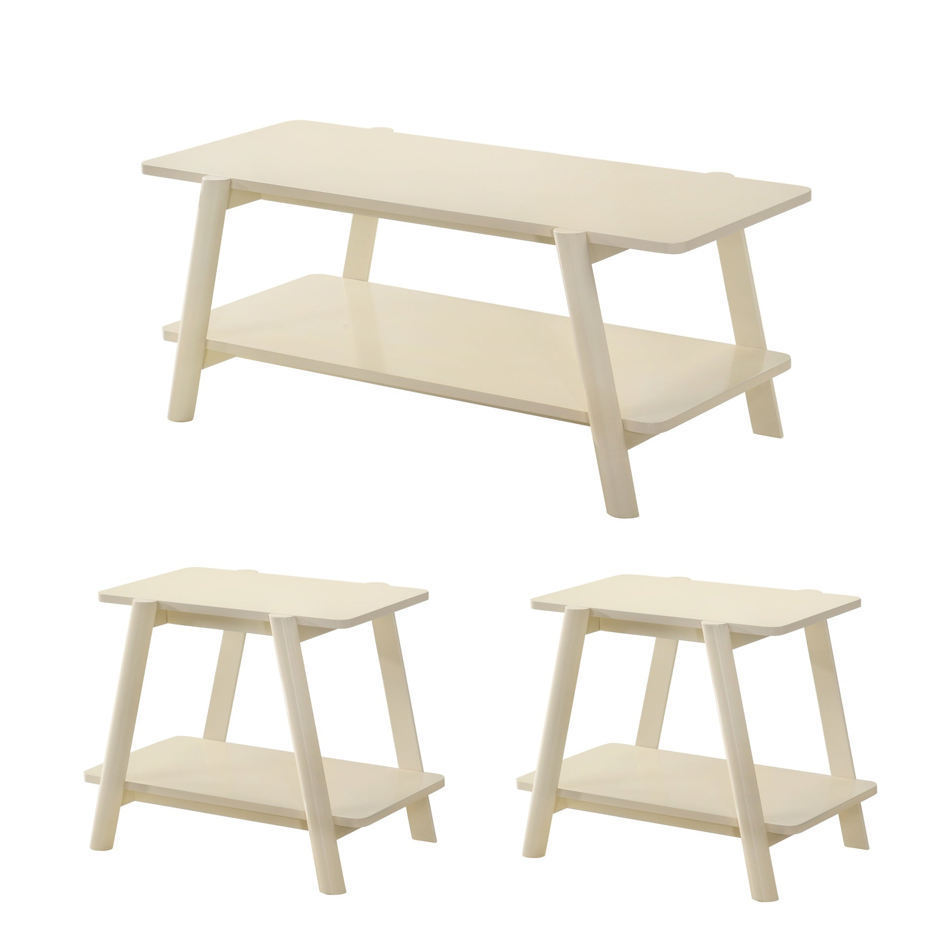 Metz 3-Piece Coffee Table Set, Coffee Table and Two End Tables, Off-White Finish