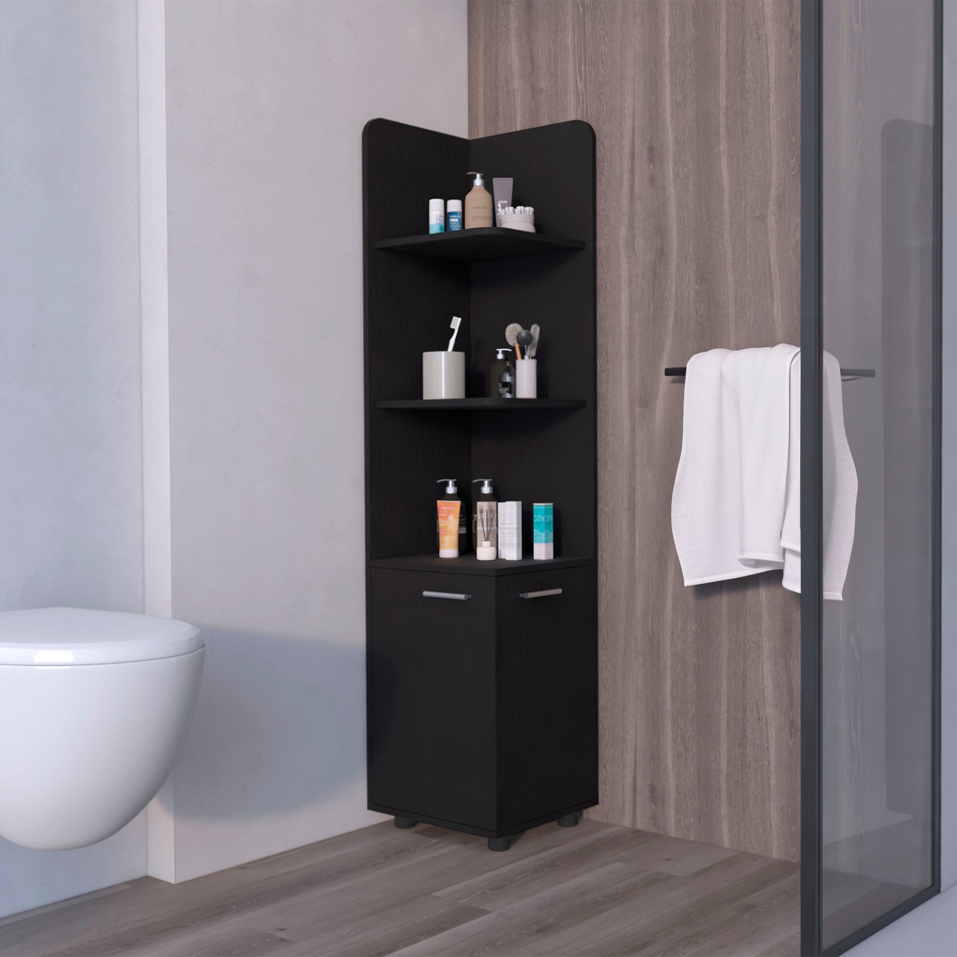 Wenge 2-Door Cabinet with 3 Corner Shelves