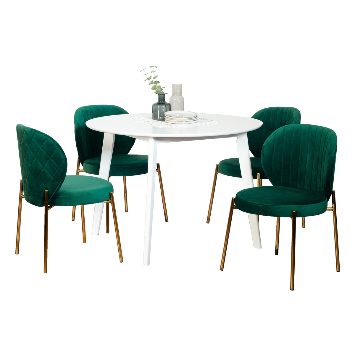 Amoa Contemporary 5-Piece Dining Set, White Round Dining Table with 4 Chairs