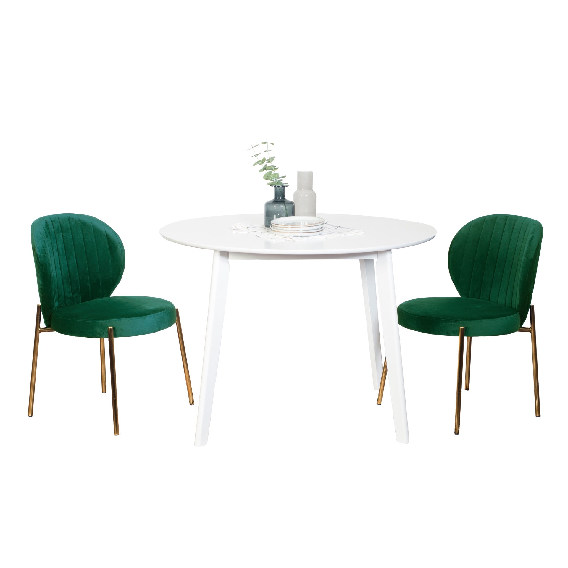 Amoa Contemporary 5-Piece Dining Set, White Round Dining Table with 4 Chairs