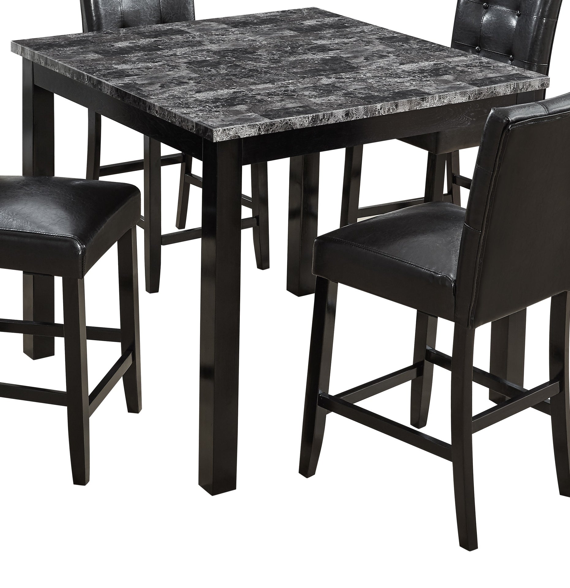 Beautiful Modern Style 5pc Counter Height Dining Room Set Gray Finish Square Table Faux Leather Upholstery Fabric Chairs Wooden Furniture