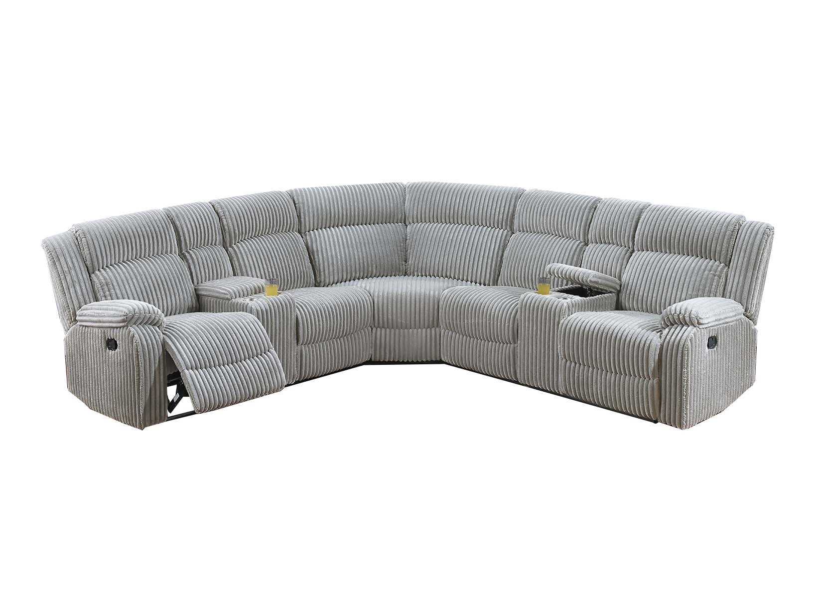 Sectional Sofa w Console Cup Holder 3pc Set Ash Color Luxurious Upholstered Fur Like Corduroy Living Room Couch Motion Reclining