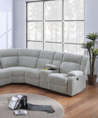 Sectional Sofa w Console Cup Holder 3pc Set Ash Color Luxurious Upholstered Fur Like Corduroy Living Room Couch Motion Reclining