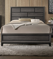 Grey Finish 1pc Queen Size Panel Bed Beautiful Wooden Bedroom Furniture Box Design Headboard FB Rubber wood Paper veneer