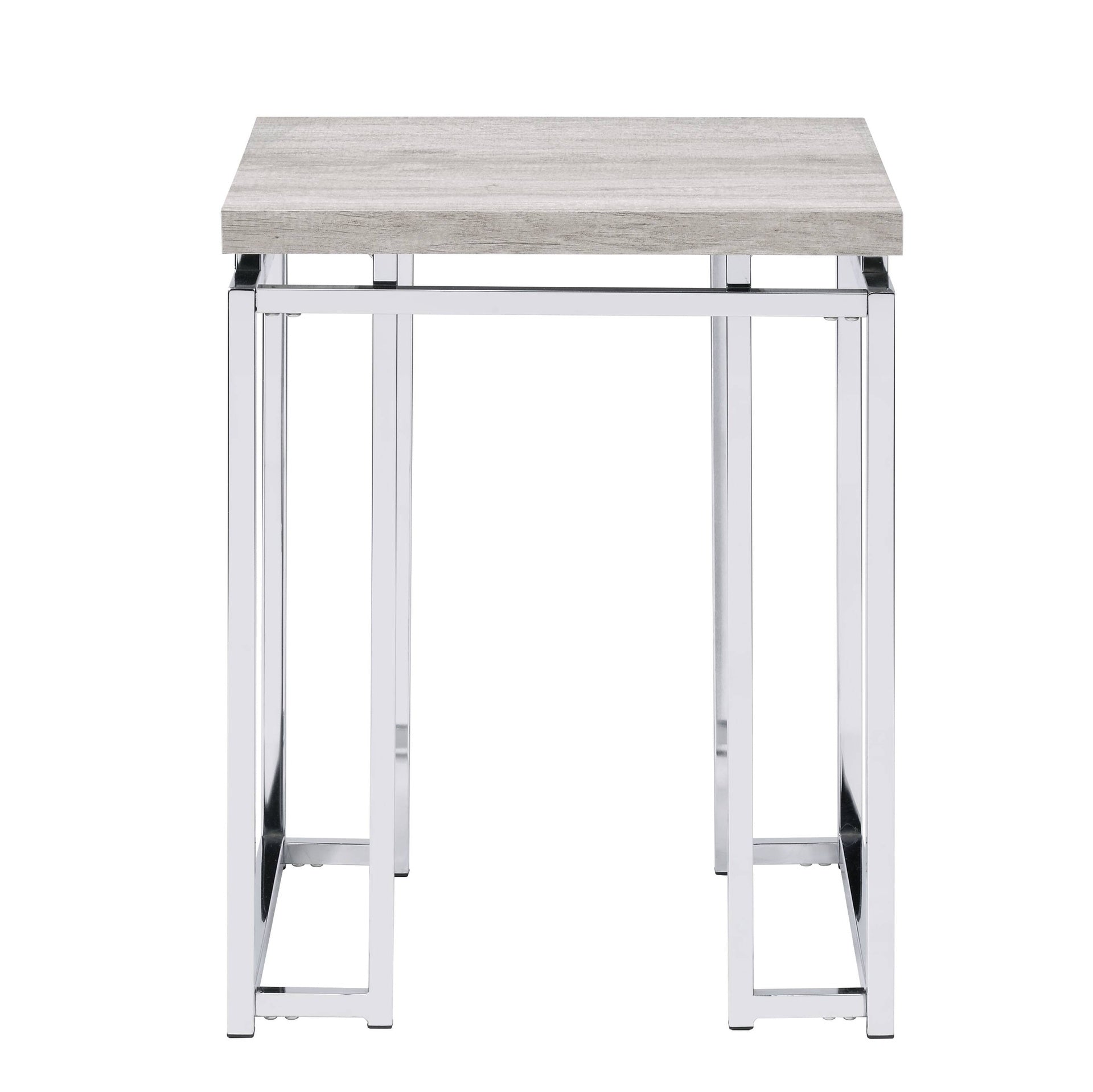 Natural Oak and Chrome End Table with Metal Sled Base