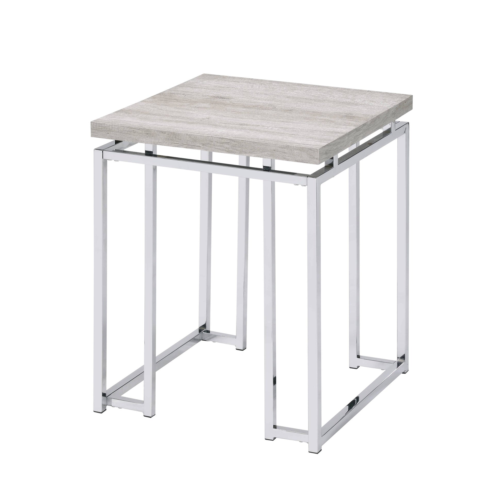 Natural Oak and Chrome End Table with Metal Sled Base