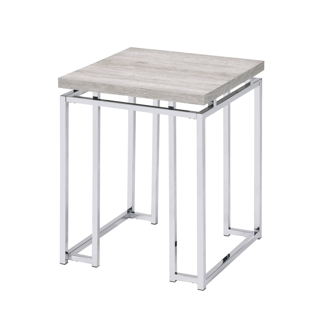 Natural Oak and Chrome End Table with Metal Sled Base