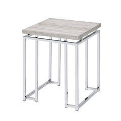Natural Oak and Chrome End Table with Metal Sled Base
