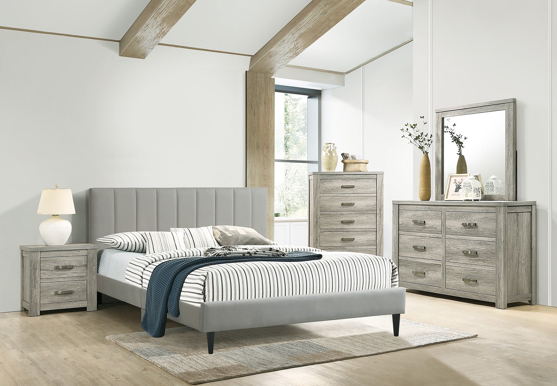 Rustic Style 1pc Dresser Metal Handles Six Drawers Light Gray Finish Bedroom Furniture