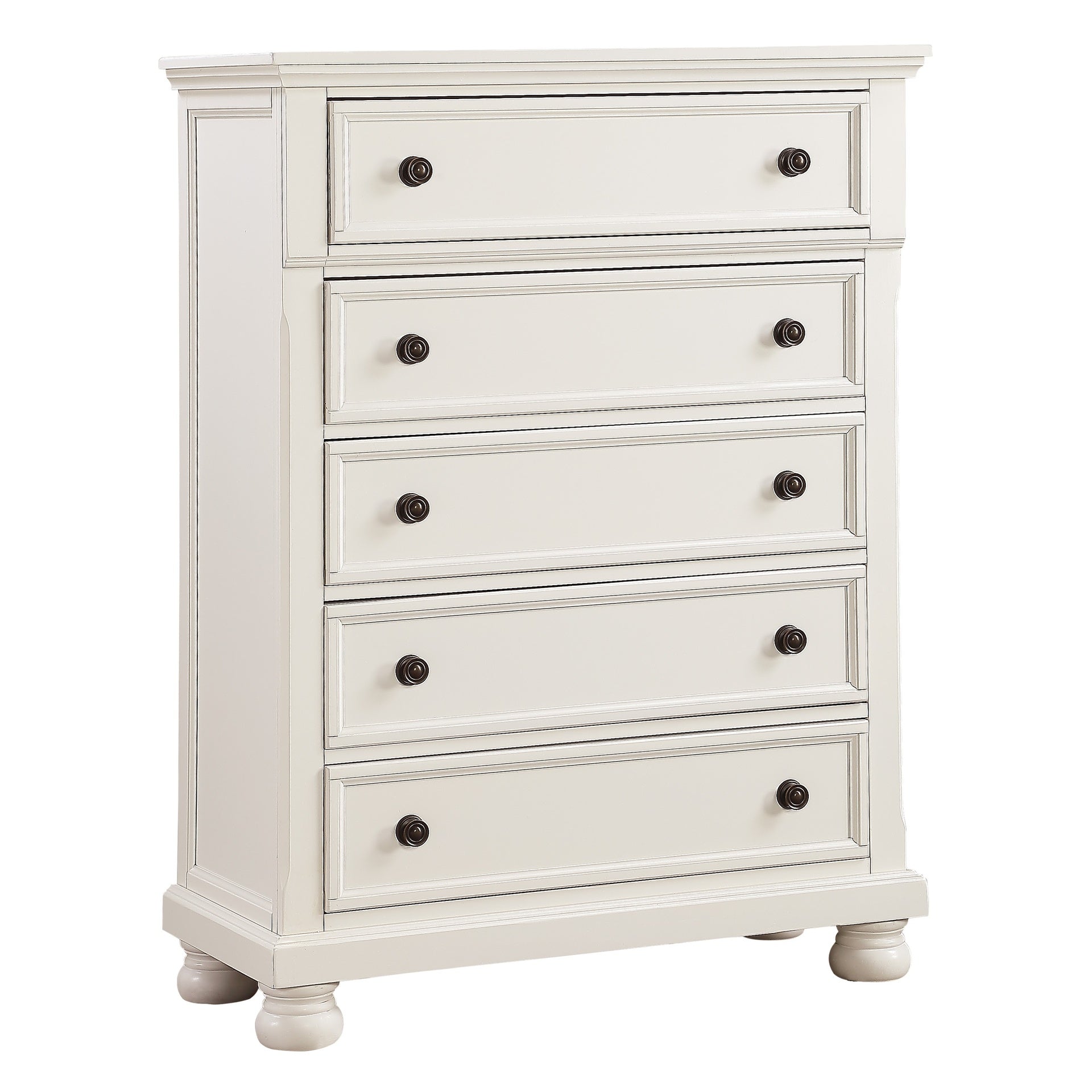 Casual White Finish 1pc Chest of Drawers Antique Bronze Tone Knobs Bun Feet Bedroom Furniture