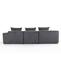 Modular Corduroy Sectional Sofa, 3-Seat All-Foam Compressed Couch, Deep Seating Low-Profile, Dark Gray, 111.4" W x 40.7" D x 23.6" H. 33005-3