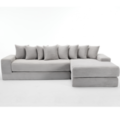 Oversize Cloud Couch, L-Shape Sofa, Convertible Floor Sleeper Sofa Bed, No Assembly ,Eight pillows,3-in-1,Magazine bag,(Right Facing Sofa),Corduroy,Light Gray