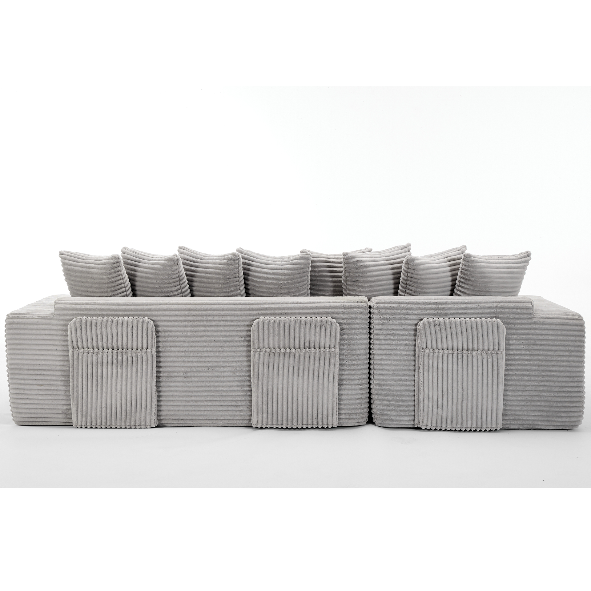 Oversize Cloud Couch, L-Shape Sofa, Convertible Floor Sleeper Sofa Bed, No Assembly ,Eight pillows,3-in-1,Magazine bag,(Right Facing Sofa),Corduroy,Light Gray