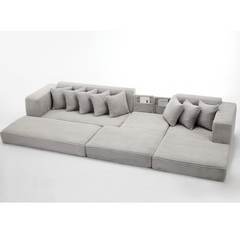 Oversize Cloud Couch, L-Shape Sofa, Convertible Floor Sleeper Sofa Bed, No Assembly ,Eight pillows,3-in-1,Magazine bag,(Right Facing Sofa),Corduroy,Light Gray