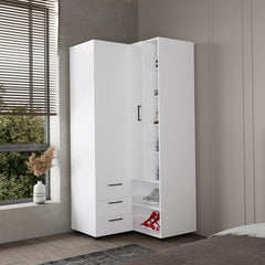 White Armoire Wardrobe with Open Storage and 2 Drawers
