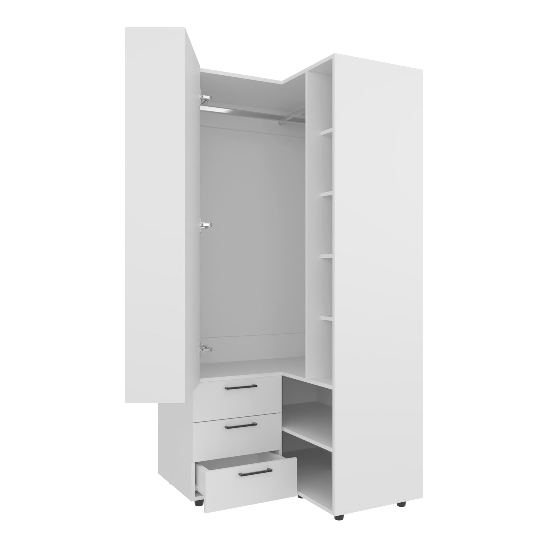 White Armoire Wardrobe with Open Storage and 2 Drawers