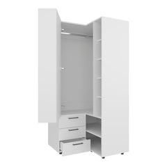 White Armoire Wardrobe with Open Storage and 2 Drawers