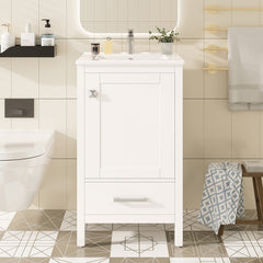 20-Inch Modern Bathroom Vanity with Ceramic Sink, Soft-Close Drawer & Door, Double-Layer Door Organizer, Divider Drawer, Adjustable Foot Pads – Space-Saving Storage Design
