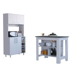 White and Onyx 2-Piece Kitchen Set, Kitchen Island and Pantry Cabinet