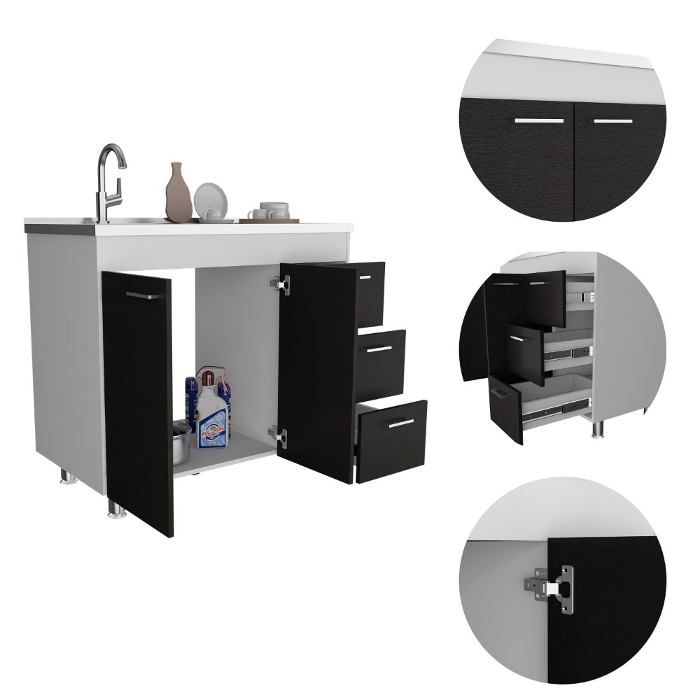 3-Drawer Base Cabinet White and Wenge