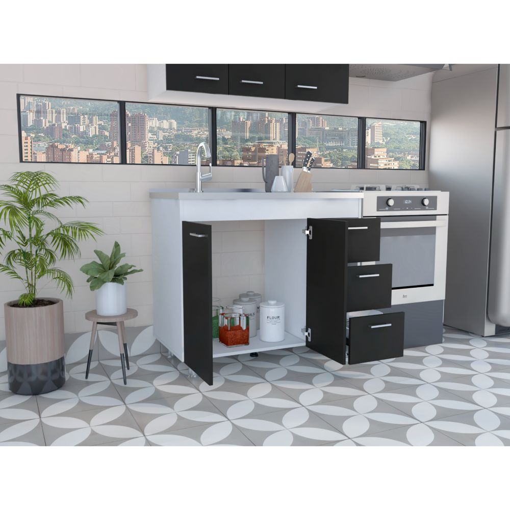 3-Drawer Base Cabinet White and Wenge