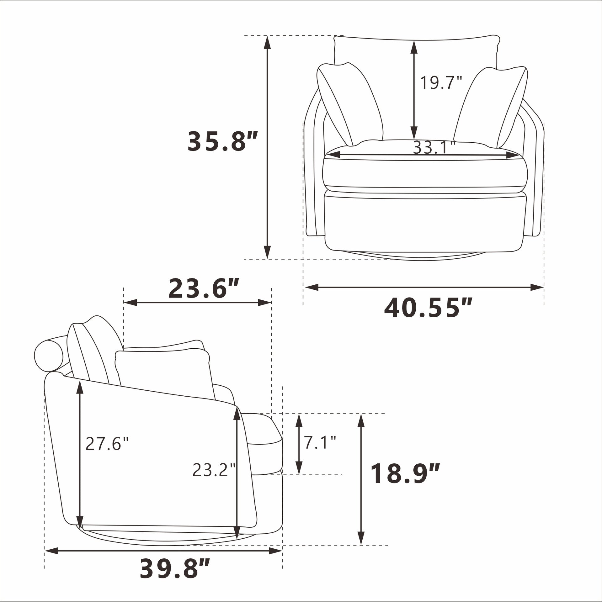 40.55"W Swivel Accent Chair With 2 Thorw Pillows 360 Degree Swivel Round Sofa Modern Oversized Arm Chair Cozy Club Chair for Bedroom Living Room Lounge Hotel,Orange Chenille