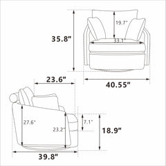 40.55"W Swivel Accent Chair With 2 Thorw Pillows 360 Degree Swivel Round Sofa Modern Oversized Arm Chair Cozy Club Chair for Bedroom Living Room Lounge Hotel,Orange Chenille