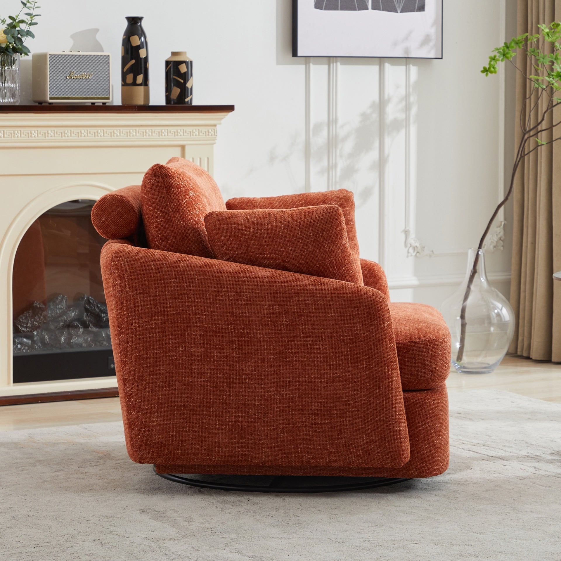 40.55"W Swivel Accent Chair With 2 Thorw Pillows 360 Degree Swivel Round Sofa Modern Oversized Arm Chair Cozy Club Chair for Bedroom Living Room Lounge Hotel,Orange Chenille