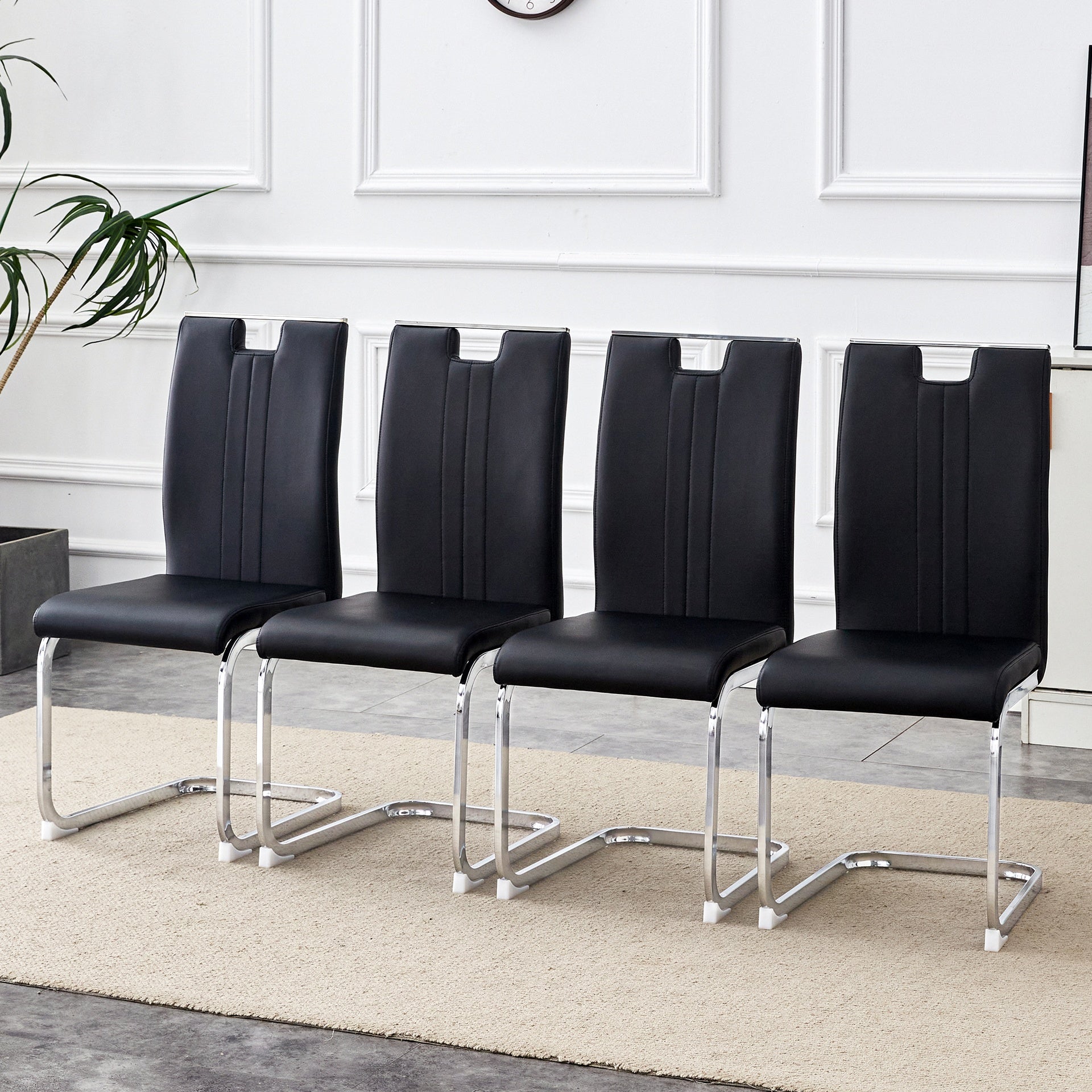 Set of 2 black PU material bow-shaped chairs - Perfectly integrated into industrial and modern home design