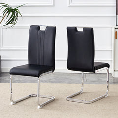 Set of 2 black PU material bow-shaped chairs - Perfectly integrated into industrial and modern home design
