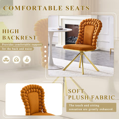 Set of 2 Orange Puffy Bubble Chair Ball Chain Chair Velvet Dining Chairs with Gold Legs, Modern Upholstered Accent Chairs for Dining Room & Kitchen