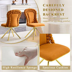 Set of 2 Orange Puffy Bubble Chair Ball Chain Chair Velvet Dining Chairs with Gold Legs, Modern Upholstered Accent Chairs for Dining Room & Kitchen