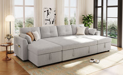Modern Sectional Sofa U-shaped Sleeper Sofa 107" Sofa Bed with Ample Storage Space and USB ports for Living Room, Grey