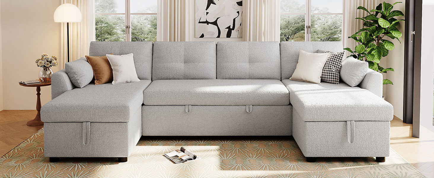 Modern Sectional Sofa U-shaped Sleeper Sofa 107" Sofa Bed with Ample Storage Space and USB ports for Living Room, Grey